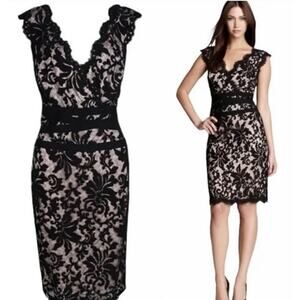 Tadashi Shoji Embroidered Floral Laces Sheath Dress Black Size 8